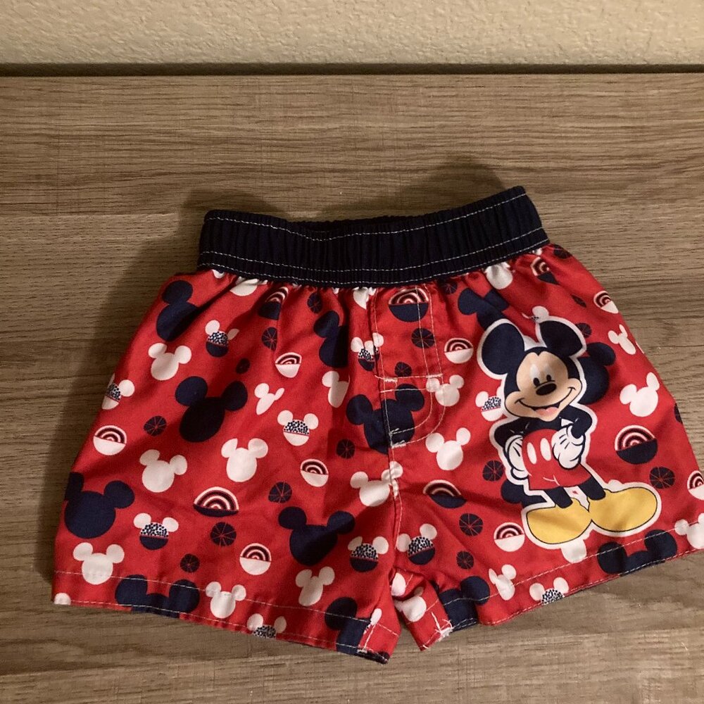 Disney Baby Mickey Mouse Swim Trunks 3-6 Months Red Lined Polyester